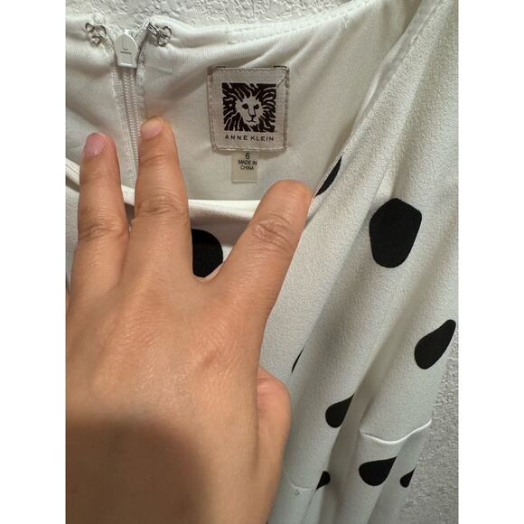 Anne Klein poka dot white dress size M/Medium midi size 8 ptp 19 length 36 - Picture 2 of 2